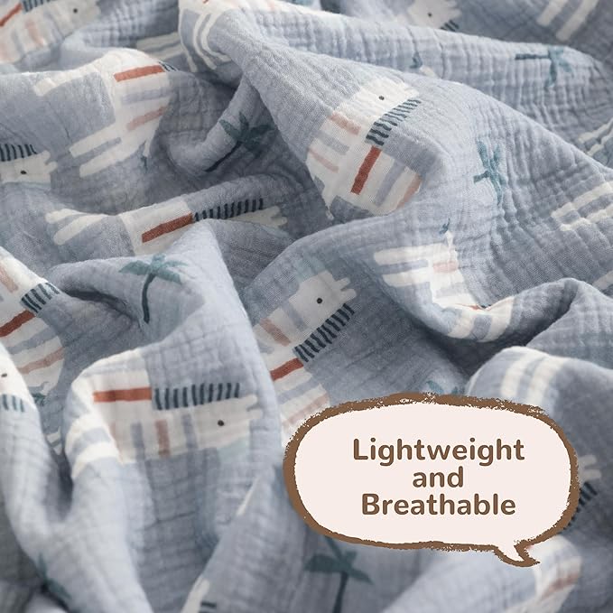 NTBAY 4 Layer Muslin Cotton Toddler Blanket, 42x60 Soft and Breathable Receiving for Newborns and Infants, Perfect for Crib, Stroller, Travel, Lightweight Nursery Blanket, Palm and Zebra