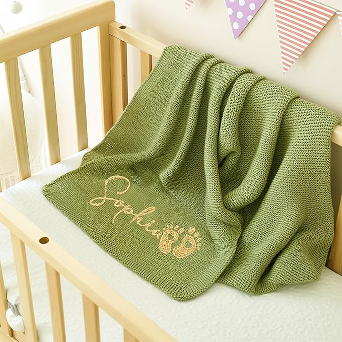 Luxury Personalized Baby Blanket, Soft Breathable Cotton Knit, Custom Embroidered Name Blanket, Newborn Baby Gift, Baby Shower Present, Gifts for New Mom, Baby Girl & Boy Style 2