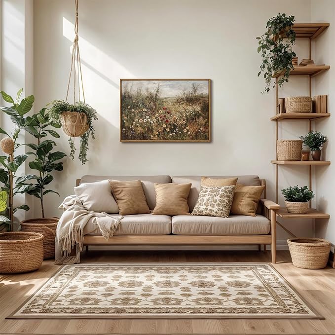 OIQArtOIQ Vintage Wildflowers Landscape Wall Art Framed Floral Natural Scenery Oil Painting Canvas Prints Country Farmhouse Fall Decor Pictures Kitchen Bedroom Living Room Bathroom