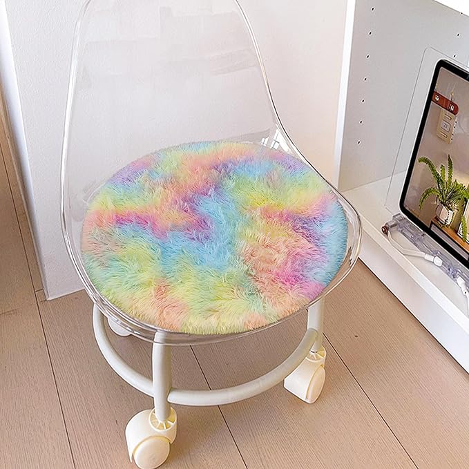 2x2 ft Small Round Rug for Girls Bedroom,Soft Shaggy Kids Rainbow Rugs Kawaii Colorful Carpet Fuzzy for Room Kids Bedroom Girls Dresser Playroom Nursery Storage Cabinet Decor