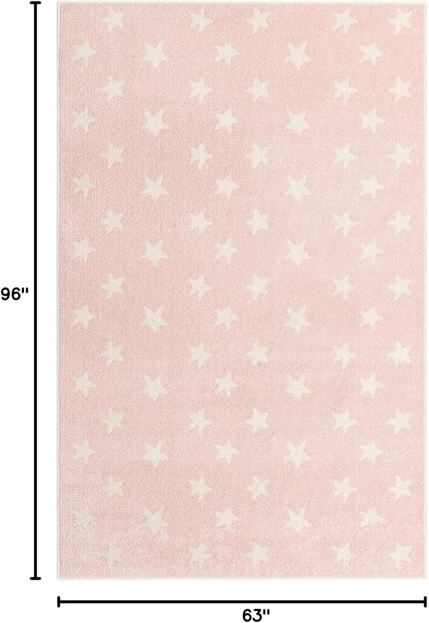 Unique Loom Whimsy Kids Collection Area Rug - Stars (5' 3" x 8' Rectangle, Pink/ Ivory)