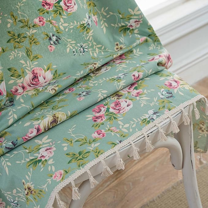 OYX Boho Curtains 63 Inch Length 2 Panels for Living Room, Bedroom Light Filtering Drapes, Farmhouse Vintage Country French Rustic Tassels Pattern Rod Pocket Aesthetic Decor Window Treatments