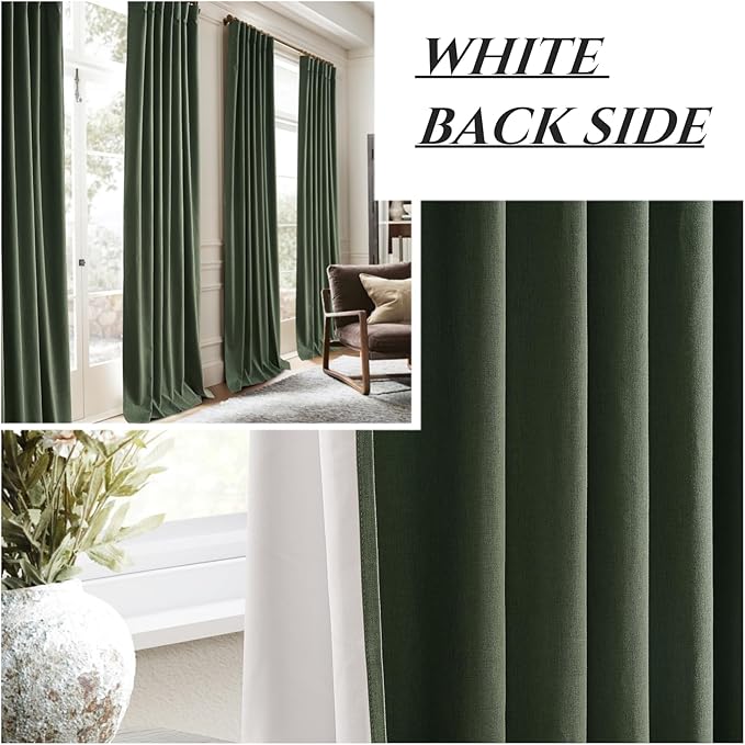 Olive Green Blackout Curtains & Drapes, Dining Room Boho Curtains 96 Inches Long 2 Panels Aesthetic Drapes for Bedroom Burg Moody Extra Long/Total 100 Wide Hidden Tab Track System Dark (W50"xL96")