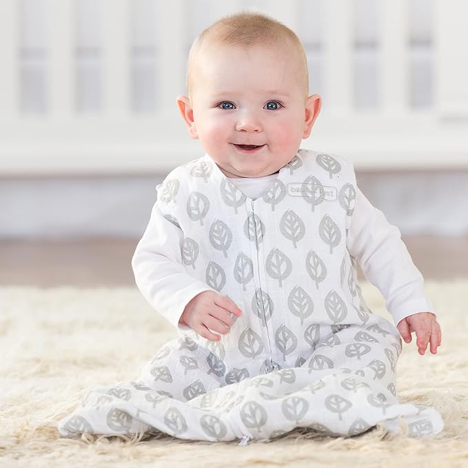 HALO 100% Cotton Muslin Sleepsack Wearable Blanket, TOG 0.5, Grey Tree Leaf, Large