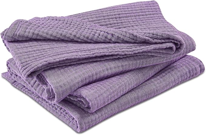 EMME Cotton Muslin Queen Blanket Bed Layering Breathable Gauze Blanket Soft Lightweight Blankets Adults (Purple, 90"x90")