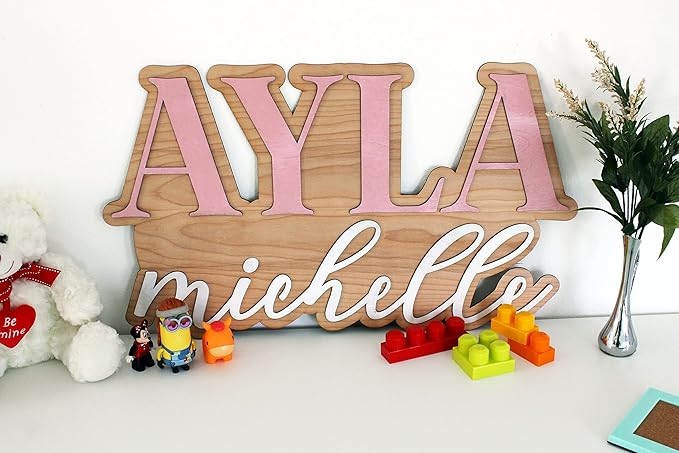 Large Wood Nursery Sign | Nursery name sign for Kids | Custom Wood Name Sign | 3D Wood Baby Name Sign (Yellow)