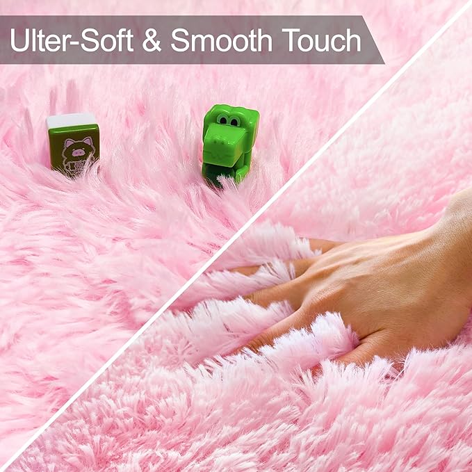 3x5 Fluffy Pink Rugs for Bedroom Girls, Soft Pink Fuzzy Rug for Girls Kids Baby Room, Kawaii Fuzzy Thick Shag Carpet Plush Mat Non-Slip Throw Rugs for Nursery Playroom Dorm Home