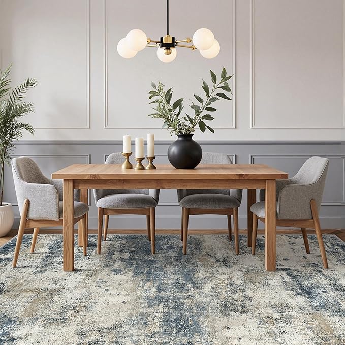 GENIMO Abstract Area Rug 6x9, Washable Large Modern Rug Non Slip, Low Pile Lightweight Soft Carpet for Living Room, Bedroom, Dining Room, Navy Blue
