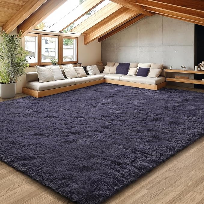 EVOIONOS 10x14 Washable Large Area Rug for Living Room, Fluffy Shag Rug for Bedroom, Ultra Soft Plush Non Slip Carpet for Indoor Floor Bedside Nursery Kids Girl Room Home Decor Aesthetic, Gray Purple