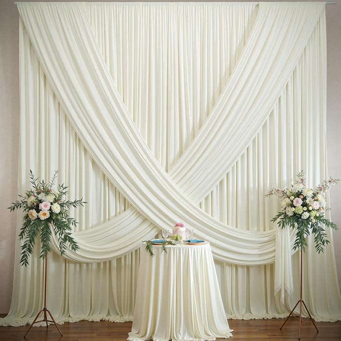50×12ft Wrinkle Free Ivory Backdrop Curtain for Wedding Parties, 10 Panels 5×12ft Long Soft Silky Polyester Backdrop Drapes Cream Photo Back Drop Curtains for Party Photography Background Cloth