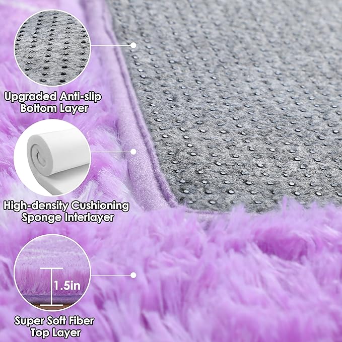 ONASAR 5x7 Area Rugs for Living Room Bedroom, Washable Fluffy Purple and White Throw Rug, Geometric Boho Soft Plush Shaggy Floor Bedside Carpet Mat for Nursery Kids Girls Boys Teen Dorm Home Decor