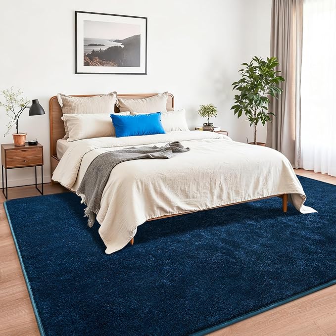 Chicrug 5x7 Minimalist Washable Area Rugs for Bedroom Living Room Classroom, Modern Soft Memory Foam Rug for Kids Nursery, Low Plie Indoor Carpet for Dorm Dining Office Bedside Room Decor, Navy Blue
