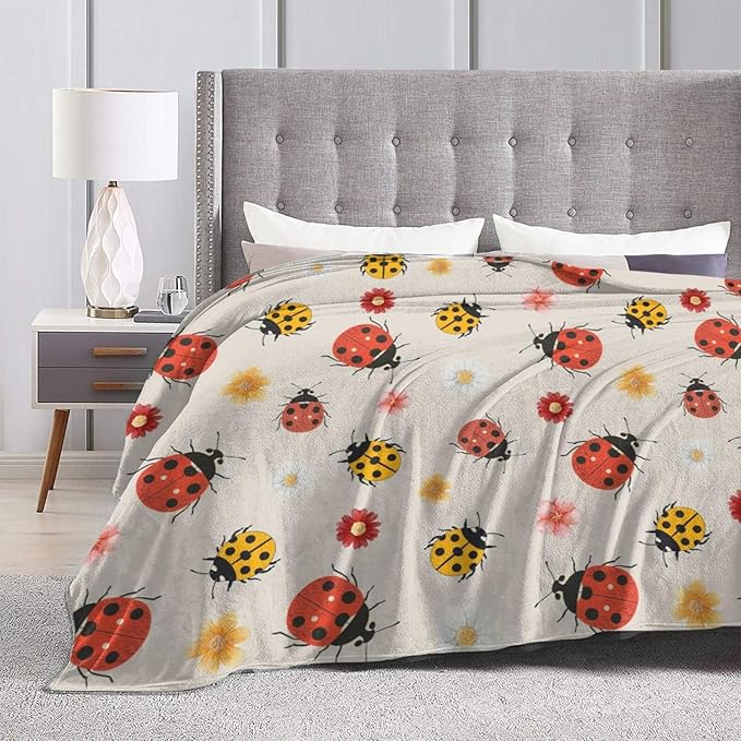 Ladybug Blanket Ladybug Throw Blanket Flannel Stuff Merch Cozy Christ Decor Fleece Plush Fuzzy Warm Soft Lightweight Bedding Gifts for Insect Lover Women Men Boy Girls Couch 80"X60"