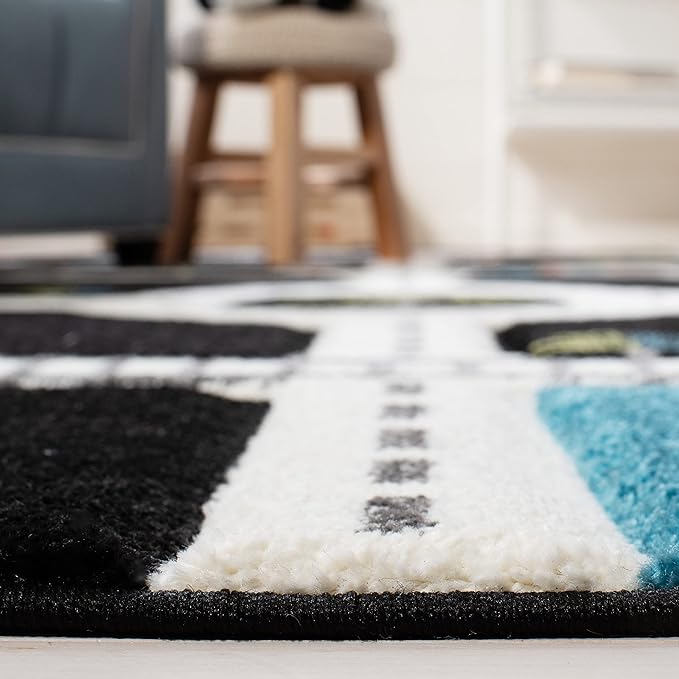SAFAVIEH Carousel Kids Collection Area Rug - 2'3" x 6' Runner, Black/Ivory, Geometric Design, Ideal for High Traffic Areas in Living Room, Bedroom, Dining (CRK192Z)