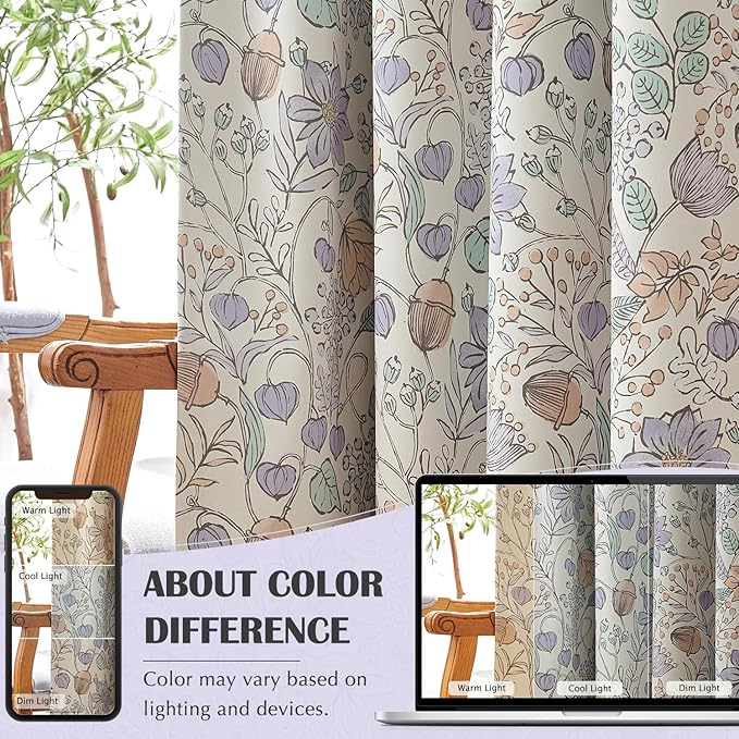 Vangao Purple Nursery Curtains for Girls Room Floral Blackout Dorm Curtains 63 Inch Length Farmhouse Drapes for Bedroom Room Darkening Flower Patterned Window Treatment for Kids Set of 2