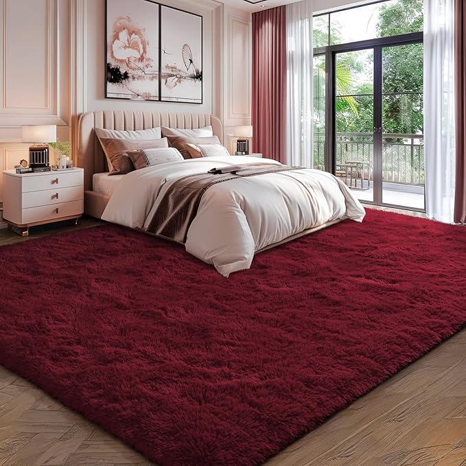 EVOIONOS 5x7 Washable Large Area Rug for Living Room, Fluffy Shag Rug Bedroom, Ultra Soft Plush Non Slip Carpet for Indoor Floor Bedside Nursery Kids Girls Room Dorm, Home Decor Aesthetic, Burgundy