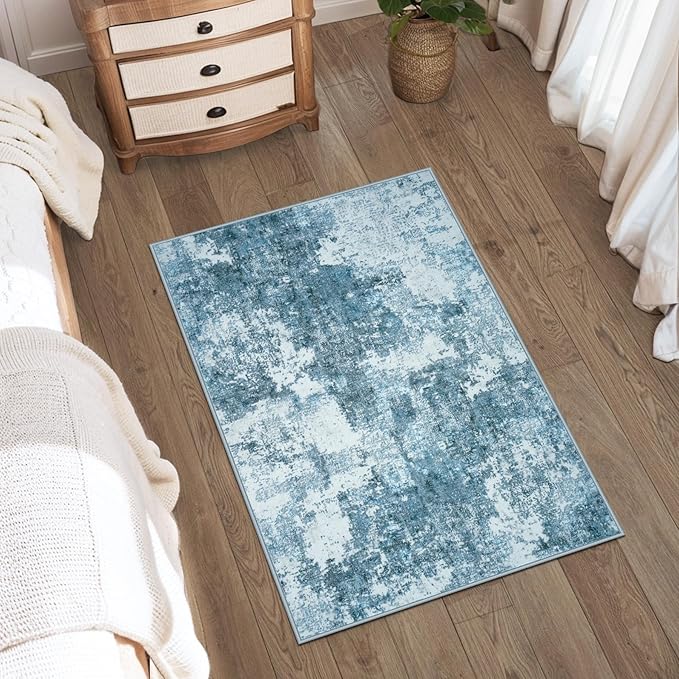 Area Rug 2x3 Washable Rug: Soft Small Entryway Rug with Anti-Slip Backing Non-Shedding Stain-Resistant Abstarct Modern Carpet for Kitchen Bedroom Indoor Front Entrance-Blue