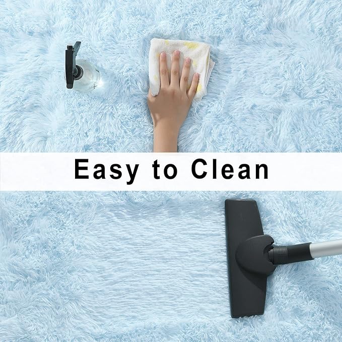 Merelax Soft Modern Indoor Large Shaggy Rug for Livingroom Bedroom Dorm Kids Room Home Decorative, Non-Slip Plush Fluffy Furry Fur Area Rugs Comfy Nursery Accent Floor Carpet 8x10 Feet, Baby Blue