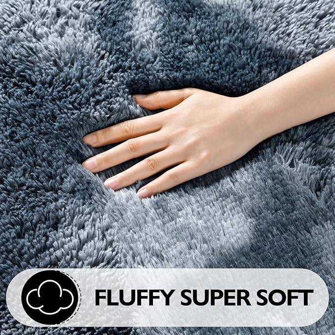 EVOIONOS Area Rug for Living Room Bedroom, Washable 5x8 Fluffy Shag Large Rug, Soft Plush Non Slip Carpet for Indoor Floor Bedside Nursery Kids Room, Dorm, Home Decor Aesthetic, Tie-Dyed Blue Grey