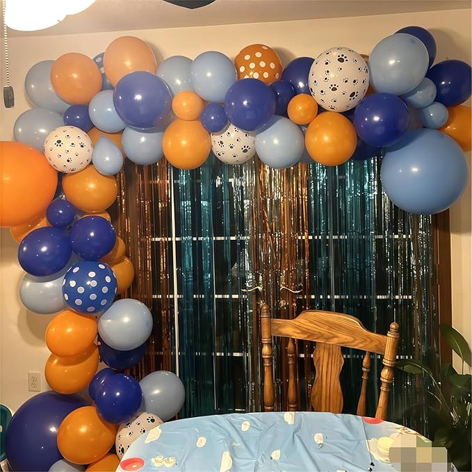 Blue and Orange Balloons Set, 12 Inch Orange Royal Pastel Dark Blue Balloon with Paw Print Balloons for Boys Girls Dog Puppy Paw Theme Decor Baby Shower Birthday Party Decorations Supplies