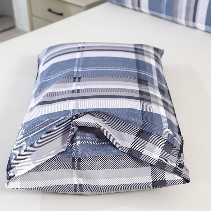 MAG 3pcs Striped Bedding Duvet Cover Set Full,Gingham Duvet Cover,Modern Duvet Cover Set,Checkered Bedding Set,Geometric Plaid Duvet Cover,Super Soft Micrifiber (Blue, Full)