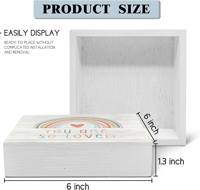 SRADMO You Are So Loved Rainbow Heart Wood Box Sign Desk Decor, Kids Inspirational Quotes Wooden Block Box Sign Decoration For Nursery Playroom Kids Room Shelf Table Decor