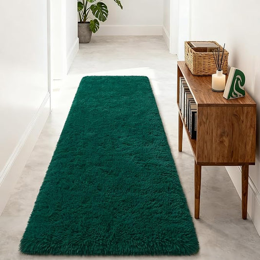 Merelax Soft Fluffy Area Rug for Living Room Bedroom, 2x8 Runner Rug for Hallway, Shag Furry Bedside Indoor Accent Floor Carpet, Non-Slip Plush Rug for Nursery Kids Room Dorm, Deep Green