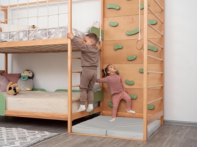 BUSY WOOD Montessori Twin Floor Bed for Toddler - Climbing Set for Kids - Jungle Gym Bedframe