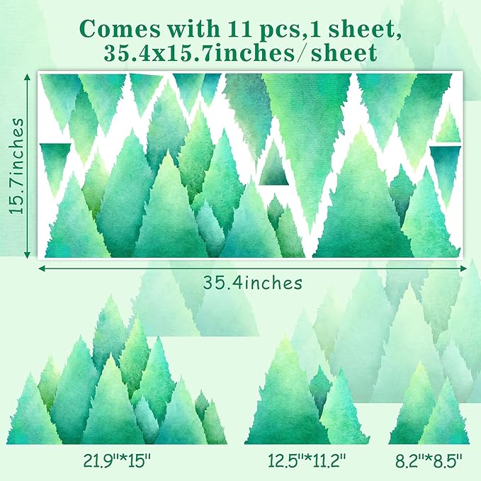 Watercolor Pine Tree Wall Decals Large Tree Wall Decal Sticker Green Tree Branches Wall Decals Evergreen Tree Wall Stickers Forest Decor Woodland Pine Tree Wall Stickers for Nursery Bedroom