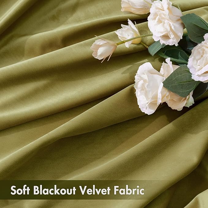 MIULEE Moss Green Velvet Curtains Thermal Insulated Blackout Curtain Drapes for Bedroom Living Room Darkening 108 Inches Long Curtains Panels Rod Pocket Set of 2