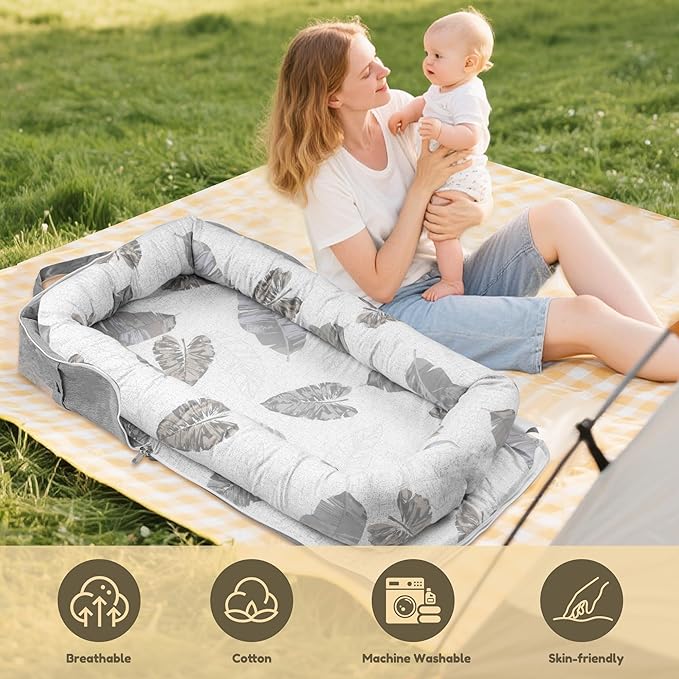 Baby Lounger & Nest for Newborn 0-24 Months, Baby Nest Supervised Breathable Cotton for Newborn, Newborn Essentials Gifts, Breathable Portable Infant Lounnger for Travel and Home(Crown)
