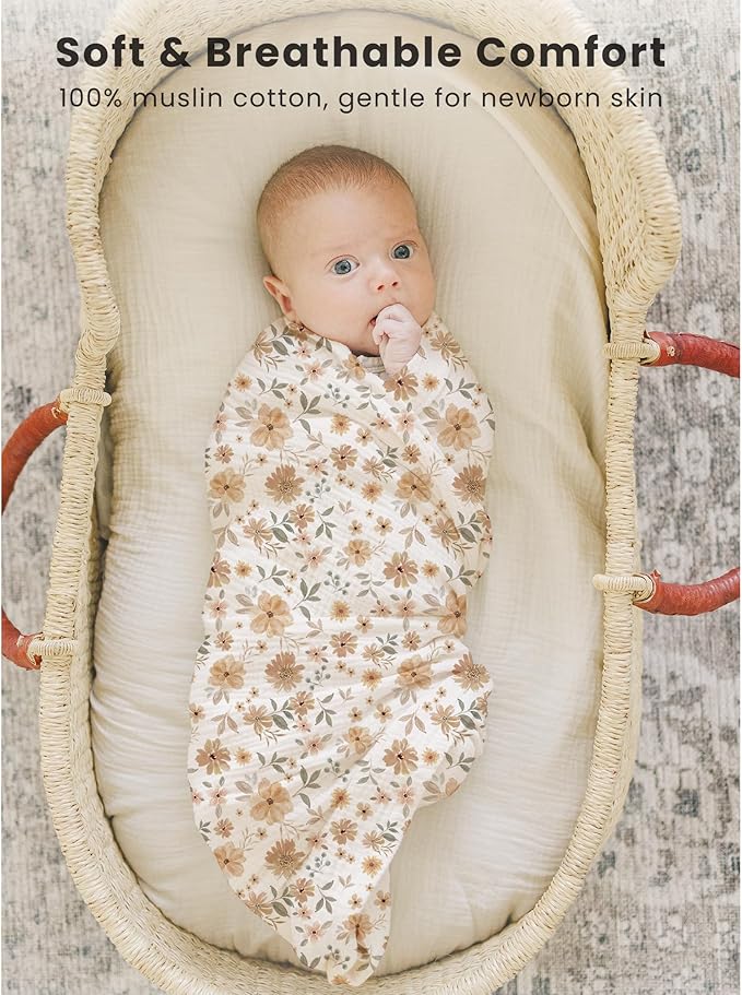 Konssy 3 Pack Muslin Swaddle Blankets for Unisex, Newborn Receiving Blanket, Large 47 x 47 inches, Soft Breathable Muslin Baby Swaddles for Boys & Girls