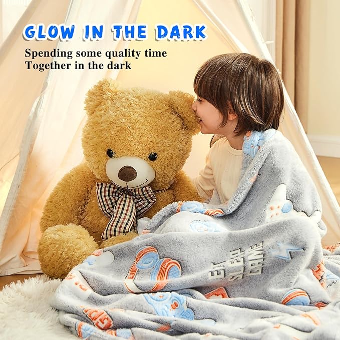 inhand Glow in The Dark Blanket Gaming Gifts for Boys Controller Kids Throw Gamer Blanket Gamer Toys for Kids Boys Presents Birthday Easter Halloween Grey 30"x40"