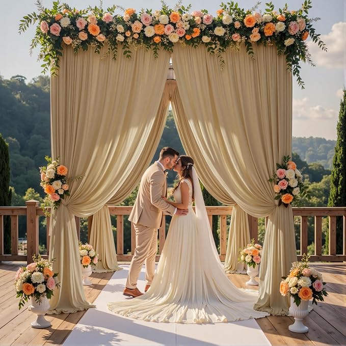 10×14 ft Beige Backdrop Curtain for Wedding Parties, 2 Panels 14ft Long Wrinkle Free Silky Polyester Backdrop Drapes Tan Photo Back Drop Cloth for Birthday Baby Shower Photography Backgrounds