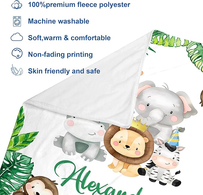 J&SBGFT Personalized Baby Blanket - Custom Name Blanket, Stroller & Crib Decor, Toddler/Kid Nursery Throw 30"x40", Blue/Sky