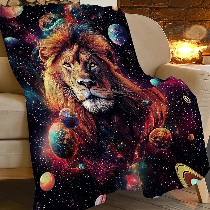 Lion Blanket Space Lion King Decor Throw Blanket Super Soft Flannel Lightweight Fluffy Plush Cozy Fuzzy Fleece Animal Print Gifts Blanket for Girl Woman Man Boys Kids Adults for Bed Sofa 40"X50"