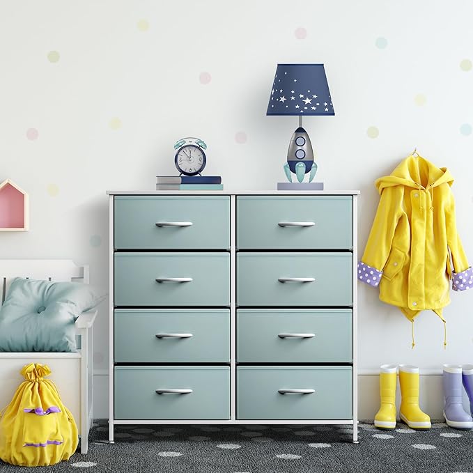 Sorbus Kids Dresser with 8 Drawers - Storage Unit Organizer Chest for Clothes - Bedroom, Kids Room, Nursery, & Closet (Aqua, 31.5 x 12 x 32-8 Drawer)