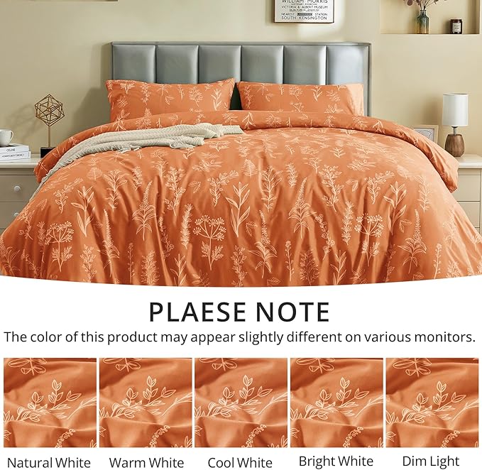 MUXHOMO Duvet Cover Full Size, Reversible Floral Caramel Duvet Cover Set with Zipper Closure, 3 Pieces Botanical Patterns Soft Microfiber Bedding Set with 4 Ties (80"x90", 2 Pillow Cases)