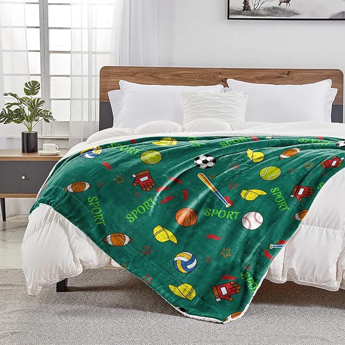 Ultra Soft Fleece Blanket- Lightweight & Warm Throw Blanket for Couch, Cozy Plush Sherpa Blanket for Adults Kids, Durable & Easy Care (Sport Balls, 50x60 in)