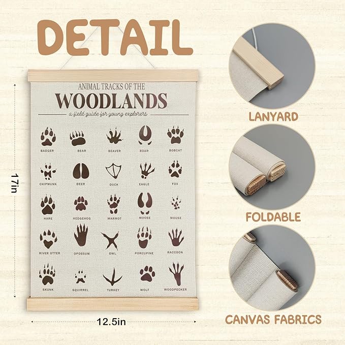 SereneHanctuary Forest Animal Tracks Nursery Decor,Forest Animal Kids Room Wall Art,Animal Tracks Playroom Poster Hanger Frame for Bedroom Nursery Kids Toddler Room Decor,12X16Inches