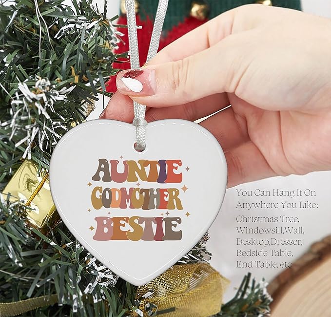 Heart Shaped Ornament-Godmother Proposal Gift for Aunt Best Friend Women-Christening Baptism Thank You Appreciation Present-Mother’s Day Christmas Keepsake Home Decor