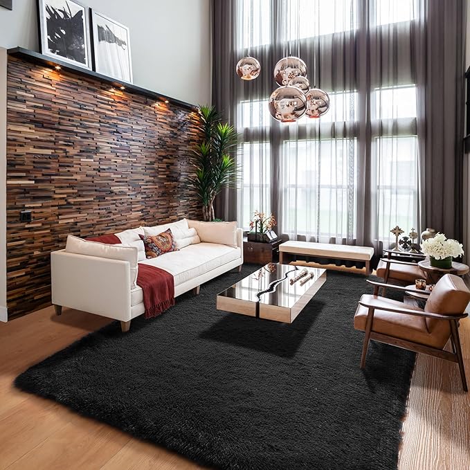 ONASAR Black 6x9 Area Rugs for Living Room Bedroom, Large Fluffy Washable Soft Plush Floor Big Indoor Shaggy Carpet for Kids Girls Boys Teen Dorm Home Nursery Playroom Decor Aesthetic