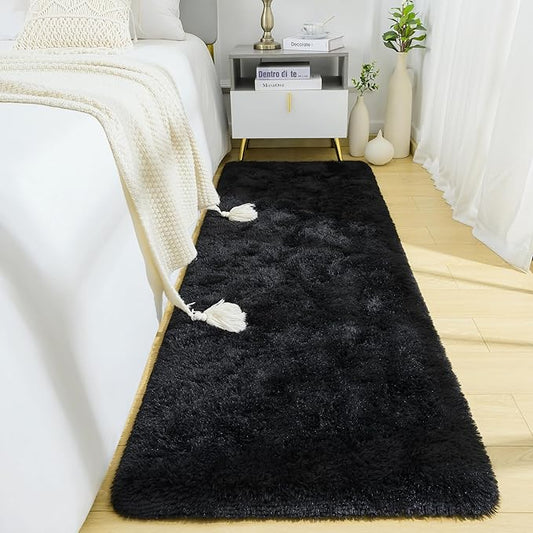 BENRON Soft Runner Rugs for Bedroom 2x6, Washable Long Runners for Hallway Entryway Kitchen Dorm, Fluffy Throw Rug for Kids Girls Room Decor Photo Prop, Black