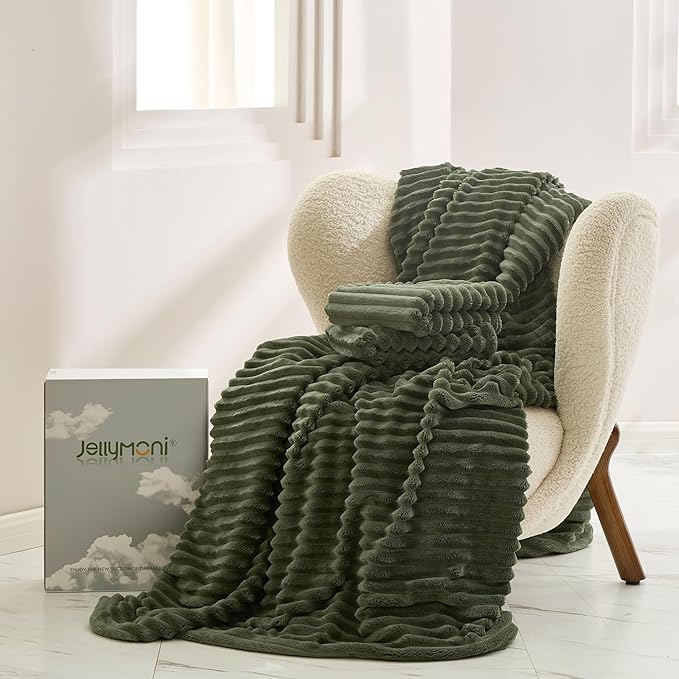 JELLYMONI Plush Duvet Cover Set - Queen Size Green Striped Fluffy Comforter Cover 3pcs Bedding Set Luxury Ultra Soft Faux Fur Duvet Cover with Zipper and 2 Pillowcases (NO Comforter)