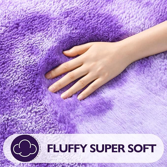EVOIONOS Area Rug for Living Room Bedroom, Washable 5x8 Fluffy Shag Large Rug, Soft Plush Non Slip Carpet for Indoor Floor Bedside Nursery Girls Kids Room, Dorm, Home Decor Aesthetic, Tie-Dyed Purple