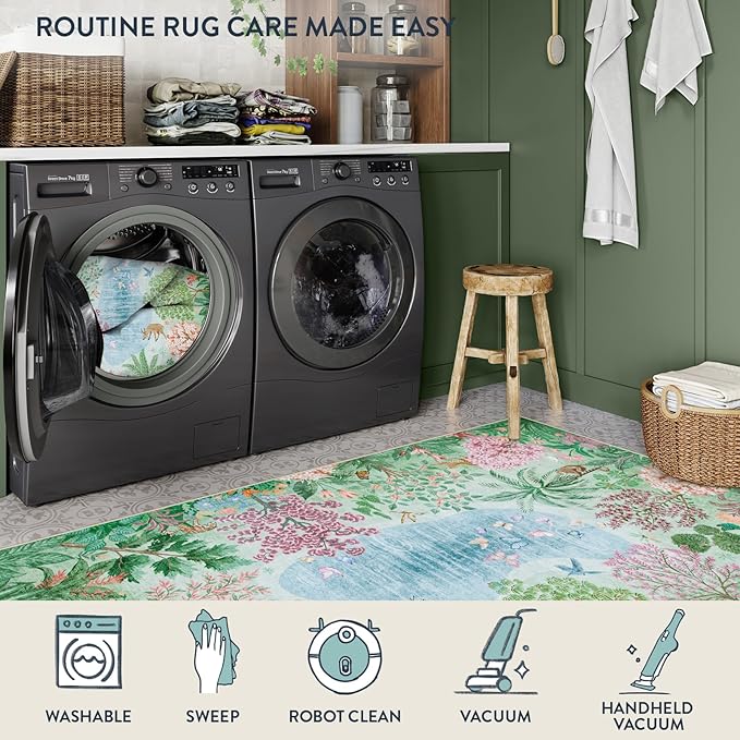 Lahome Spring Jungle Carpet, 5x7 Area Rugs for Bedroom Aesthetic Green Rugs for Living Room, Soft Machine Washable Seasonal Floral Non Slip Non Shedding Floor Carpet for Dorm Playroom Classroom Decor