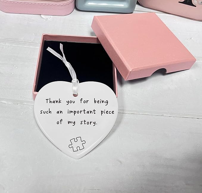 Heart Shaped Christmas Ornament-Thank You Gift for Teacher Mentor Tutor Coach Godparents-Appreciation Keepsake Important Piece of My Story Double-Sided Printing Decor Plaque
