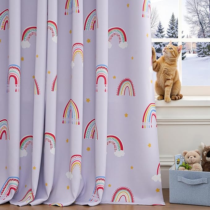 jinchan Nursery Blackout Curtains for Kids Room Rainbow Purple Curtains Cute Girls Bedroom Dorm Playroom Window Treatment Grommet Thermal Insulated Room Darkening 2 Panels 63 Inch Length