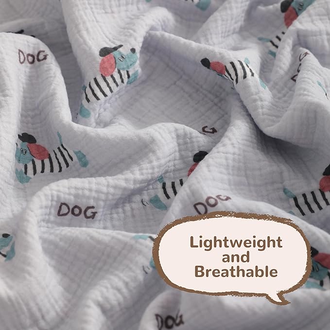NTBAY 2 Layer Muslin Cotton Baby Swaddle Blanket, 42x60 Soft and Breathable Receiving for Newborns and Infants, Perfect for Crib, Stroller, Travel, Lightweight Nursery Blanket, Striped Dog