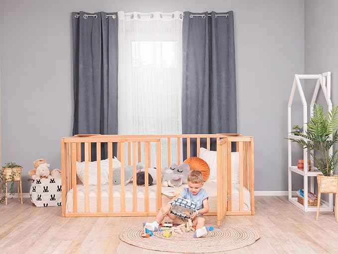BUSY WOOD Montessori Bed for Toddlers - Toddler Floor Bed Twin - Montessori Bed Full - Floor Beds for Toddlers 1-4 Years - Queen Bed, King, Small Size Bed - Made in Europe (Model 20)